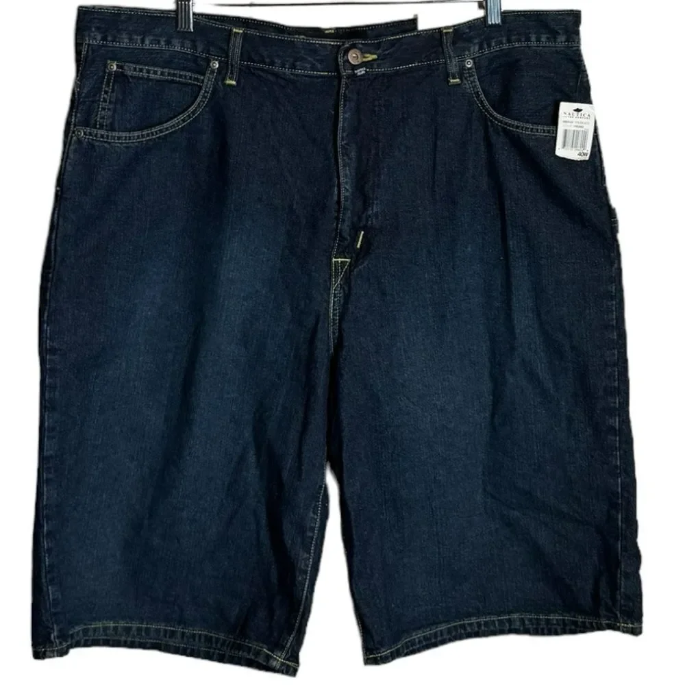 NWT Nautica Dark Blue Big Baggy Jean Shorts size 40